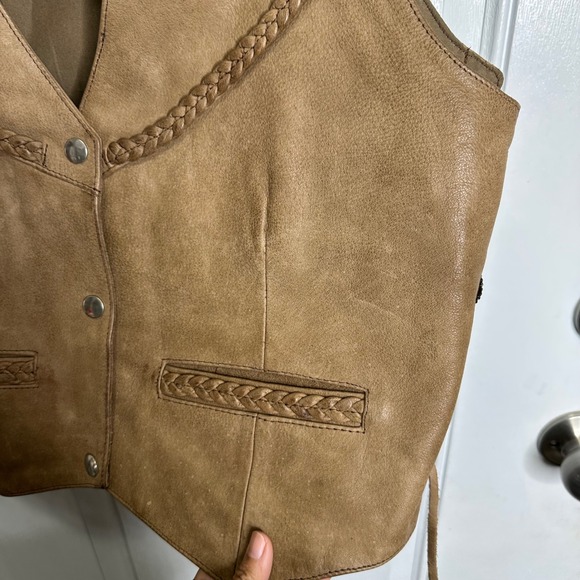 Vintage American MOB boho cowgirl leather western vest‎ jacket large festival - Picture 5 of 9